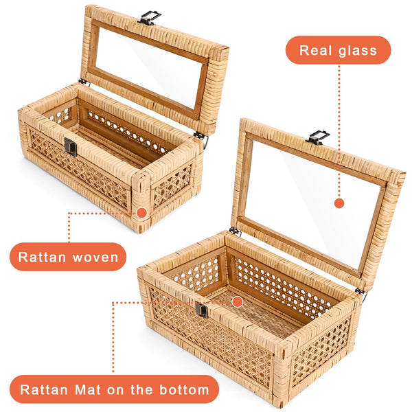Rattan Decorative Box with Lid – Set of 2