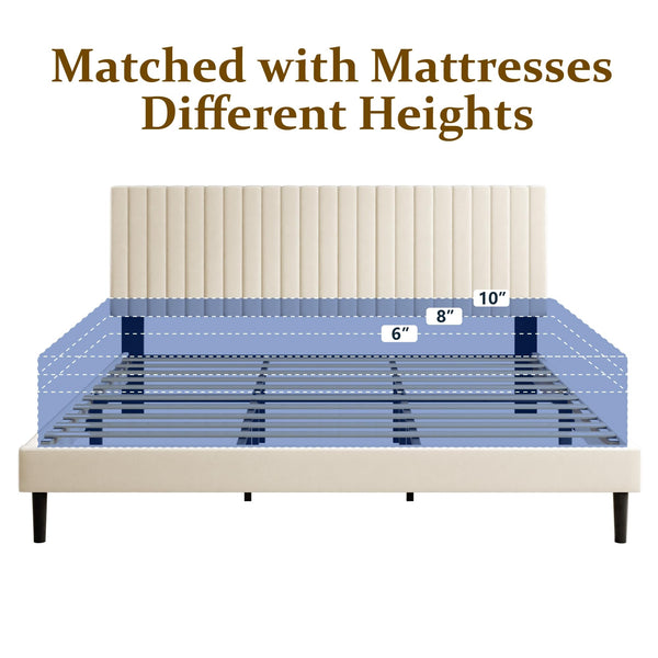 King Size Velvet Upholstered Platform Bed Frame