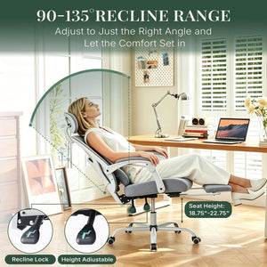 Ergonomic Office Chair with Footrest & Reclining Mesh Back