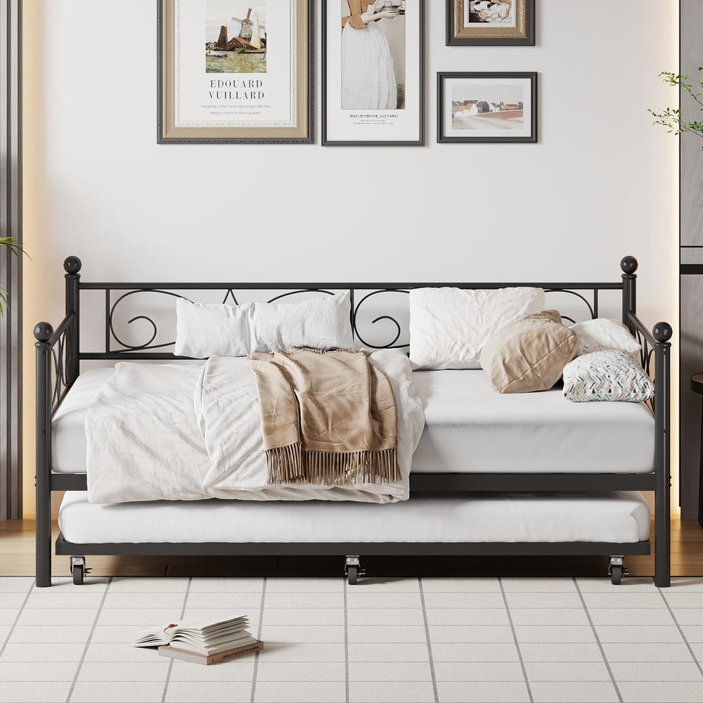 Twin Daybed with Trundle - Metal Bed Frame with Storage