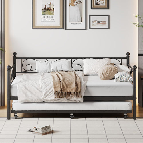 Twin Daybed with Trundle – Metal Frame, Space-Saving Sofa Bed