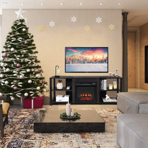 TV Stand with Adjustable Shelves and Fireplace Opening – Fits Up to 65" TVs