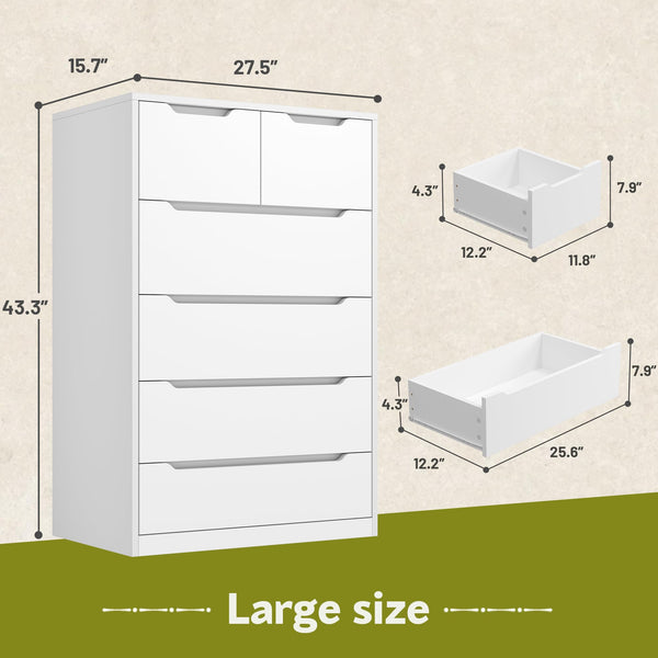 6-Drawer Tall Wooden Dresser – Modern Chest of Drawers for Bedroom