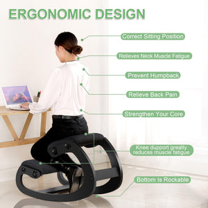 Adjustable Ergonomic Kneeling Chair – Rocking Posture Stool with Solid Wood Frame