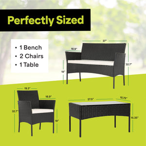 4-Piece Wicker Patio Conversation Set with Cushions & Glass Coffee Table