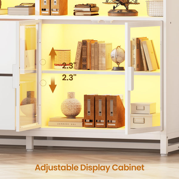 59" File Cabinet with 2 Lockable Drawers, Power Outlets & LED Lights