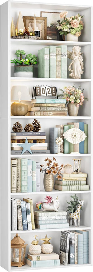 7-Tier Tall Bookshelf – Open Shelves Freestanding Bookcase