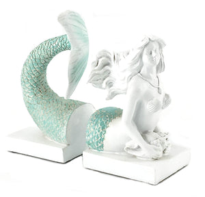 Mermaid Bookends Antique White Shelf Decor 9 Inch