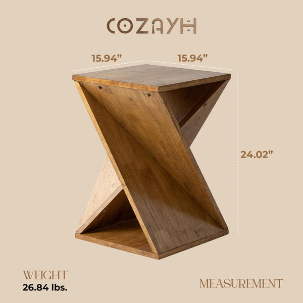 Twisted X Base Solid Wood End Table