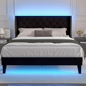 LED Upholstered Platform Bed Frame with Headboard & Footboard
