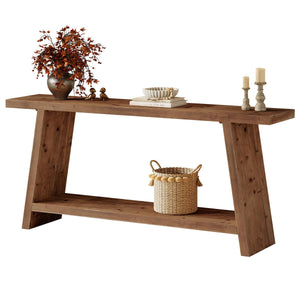 70.9" Farmhouse Solid Wood Console Table with 2-Tier Storage