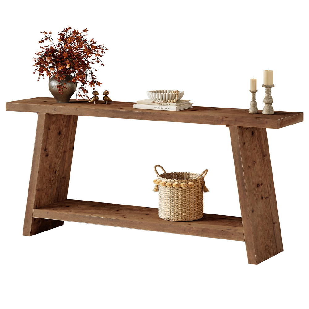 Solid Wood Console Table with 2-Tier Storage
