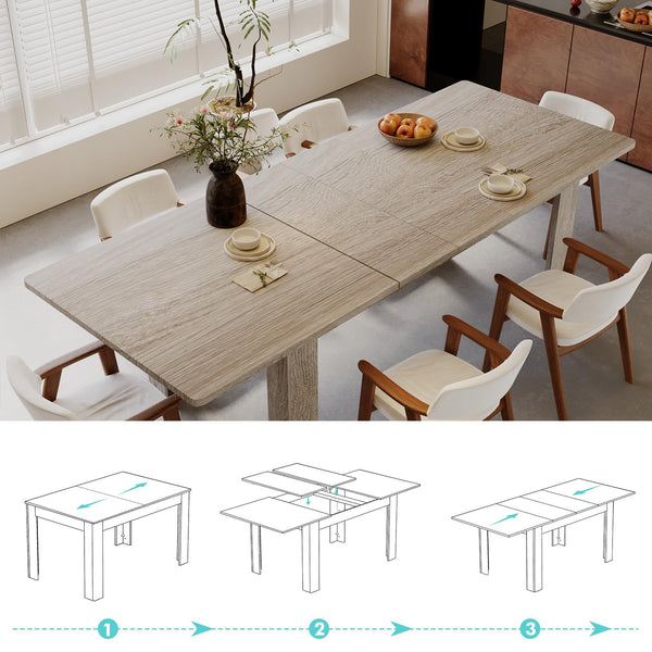 Extendable Dining Table for 6–10 People, 55" to 86", Rectangular Kitchen Table