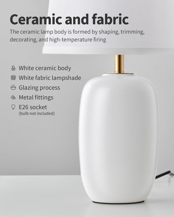 22-Inch Ceramic Table Lamps Set of 2 with Fabric Shade