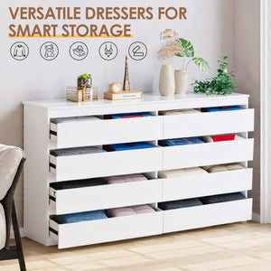 8-Drawer White Wood Dresser with Storage