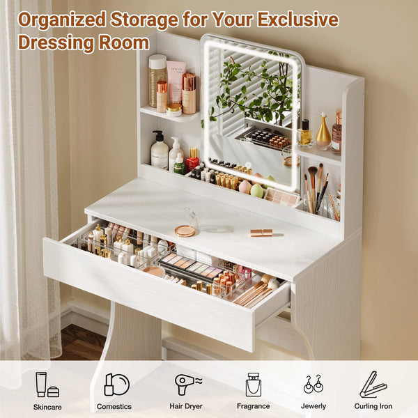 Small Vanity Desk with Mirror and Lights