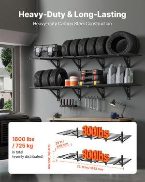 Heavy Duty Wall Mounted Garage Shelving – 2-Pack Steel Floating Shelf Rack