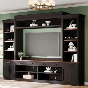 4-Piece TV Stand Entertainment Center with Bookshelf & Wine Rack