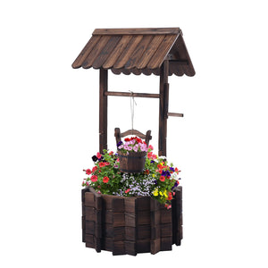Rustic Wooden Garden Planter Wagon & Wishing Well