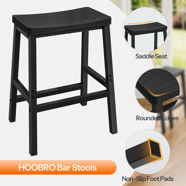 Counter Height Bar Stools Set of 4, Saddle Seat with Footrests, Industrial Style