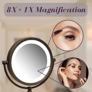 Lighted Tabletop Vanity Mirror with 1X & 8X Magnification