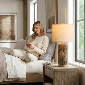 Rustic Farmhouse Table Lamp Set with USB Charging Ports