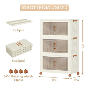 648Qt Extra Large Collapsible Storage Bins with Lids, Wheels & Doors – 6 Pack