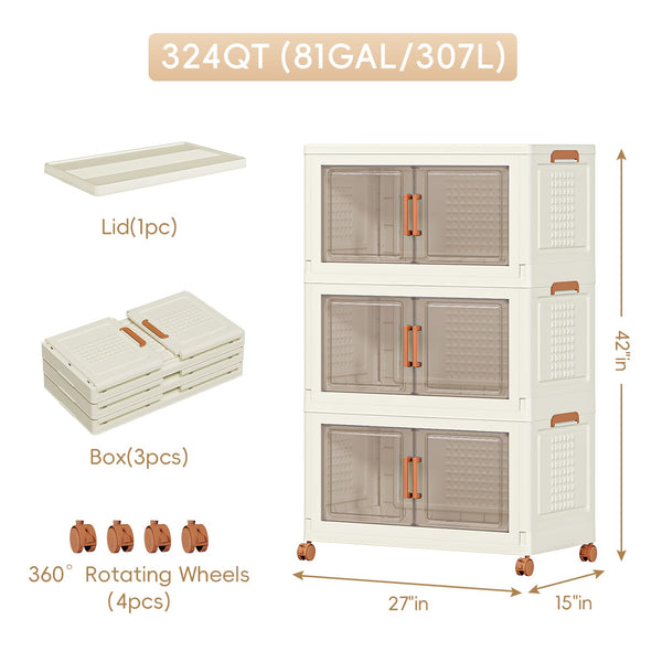 648Qt Extra Large Collapsible Storage Bins with Lids, Wheels & Doors – 6 Pack