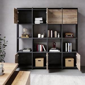 Tall Bookcase with Storage Cabinets & Open Shelves