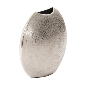 Frosted Silver Hammered Aluminum Round Vase