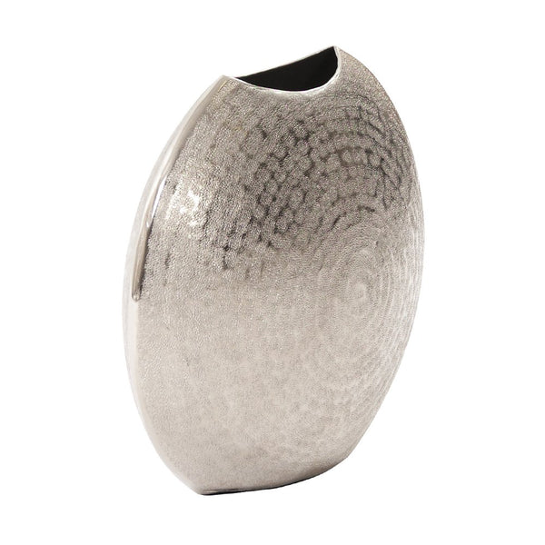 Frosted Silver Hammered Aluminum Round Vase
