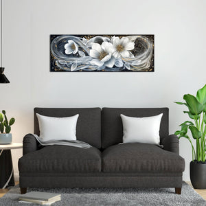 Black & White Magnolia Canvas Wall Art – 20x55 Inch