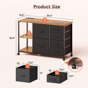 6-Drawer File Cabinet with Charging Station & Printer Stand