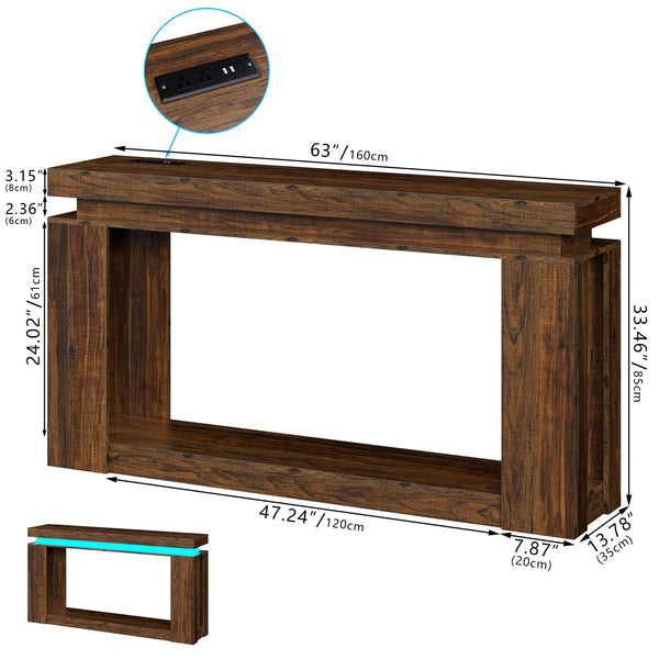 63" Console Table with LED Lighting & Charging Station