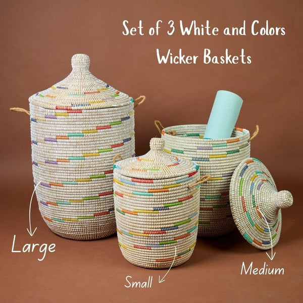 Wicker Grass Storage Basket with Removable Lid & Rope Handles – Modern Coastal