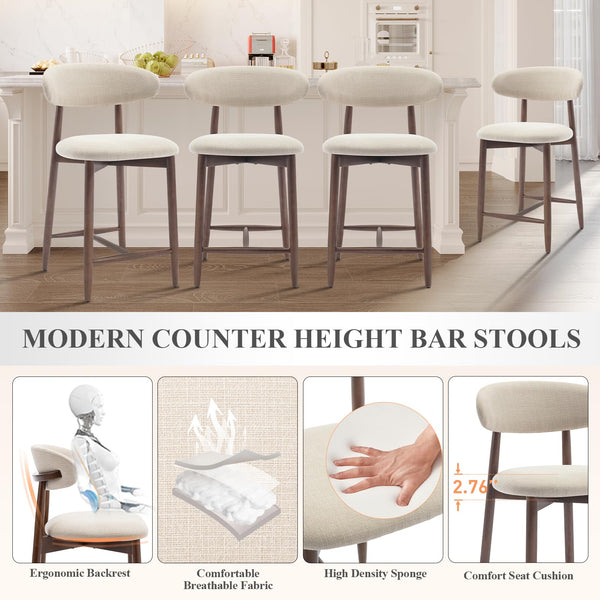 Upholstered Counter Height Bar Stools with Wood Legs