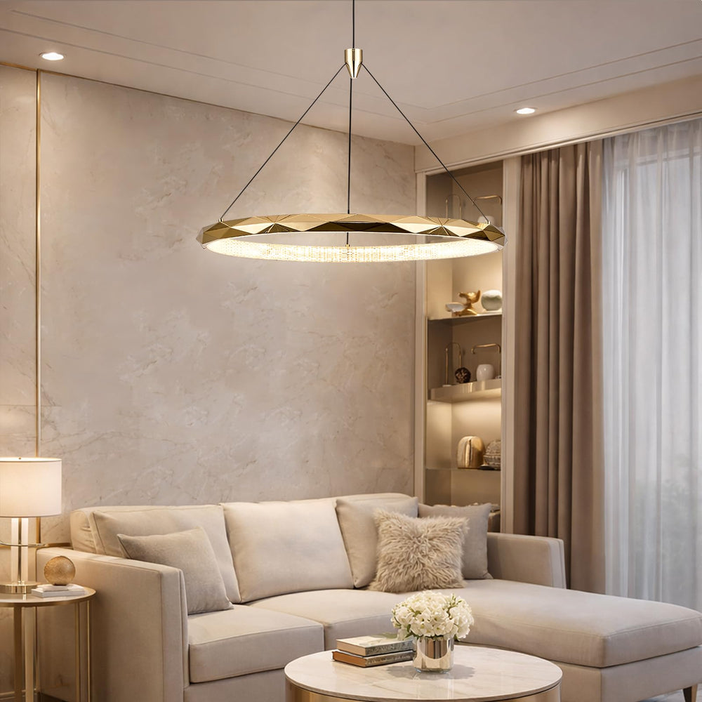 Gold Ring LED Pendant Light – Dimmable Geometric Chandelier