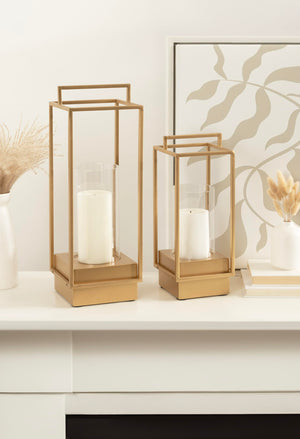 Two-Piece Lantern Candle Holder Set with Glass Cylinders