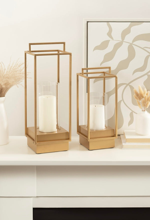 Two-Piece Lantern Candle Holder Set with Glass Cylinders