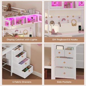 Twin Over Twin Bunk Bed with Desk & LED Light