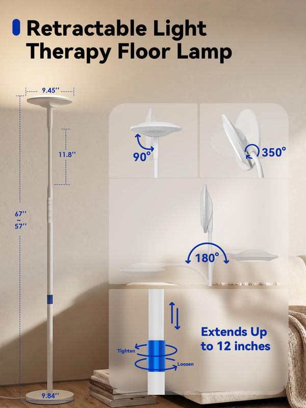 Full Spectrum LED Floor Lamp, 67" Tall, 48,000 Lux, Dimmable with Remote