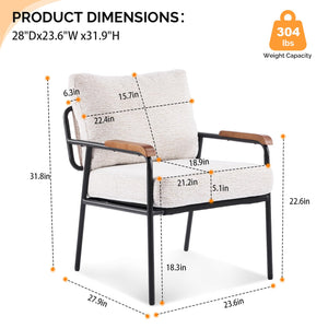 Mid-Century Modern Accent Armchair with Wood Armrests – Linen Upholstered Reading Chair