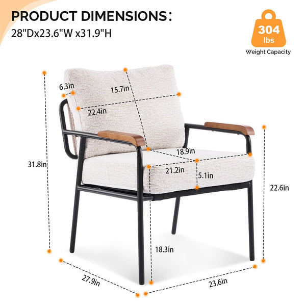 Mid-Century Modern Accent Armchair with Wood Armrests – Linen Upholstered Reading Chair