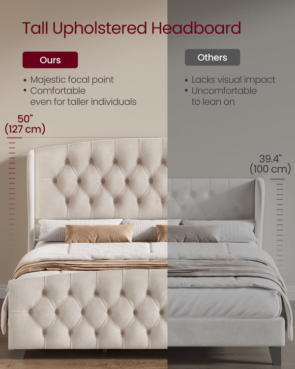 Upholstered Wingback Platform Bed Frame with Tufted Headboard