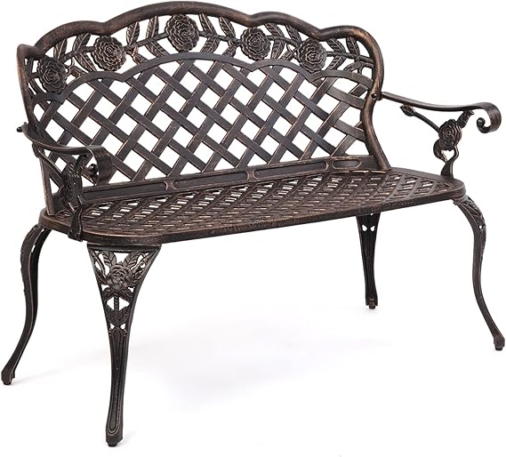 42.5" Antique Cast Aluminum Outdoor Garden Bench – 2-3 Person Seating