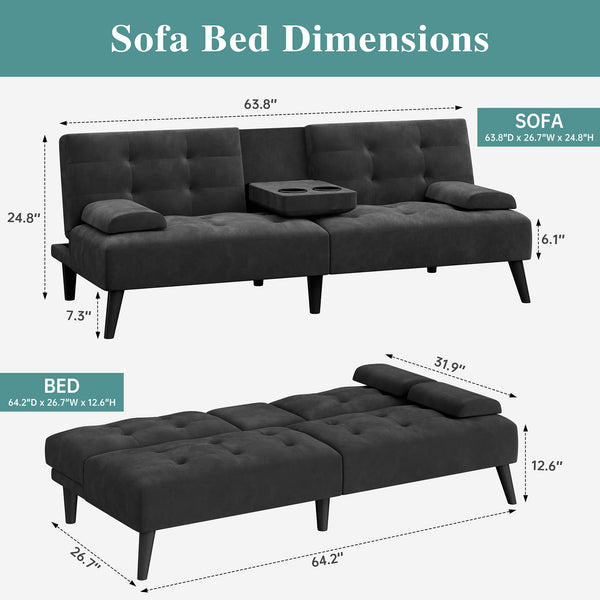 64" Convertible Futon Sofa Bed