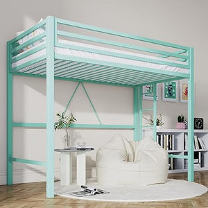 Twin Metal Loft Bed with Ladder and Guardrail