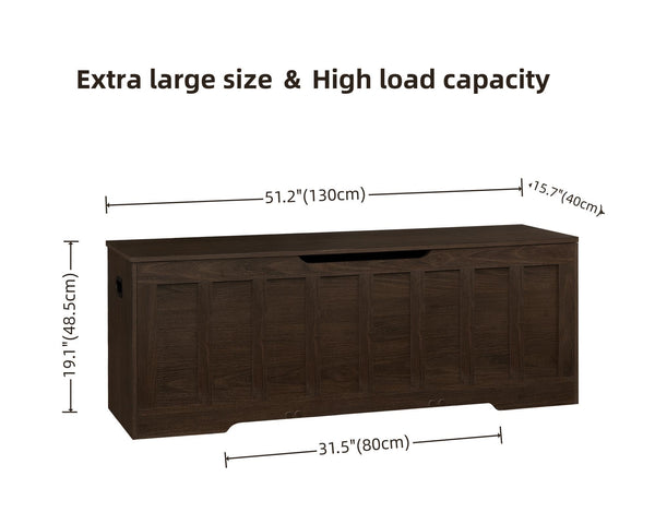 Extra Large Storage Chest Bench with Safety Hinges – 51.2" Wooden Trunk