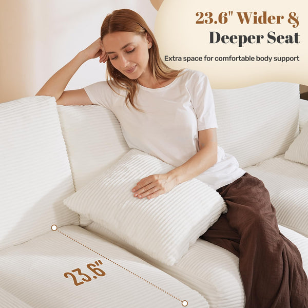 3-Seater Boneless Cloud Sofa with Corduroy Cover – Beige