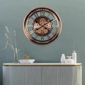 Large Moving Gears Wall Clock – 21 Inch Analog Art Deco Metal Clock